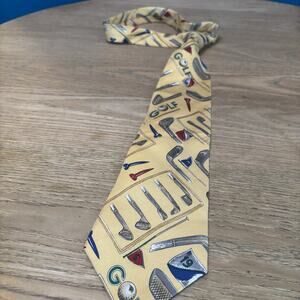 Vintage 90’s Chaps Ralph Lauren Men’s Golf Tie Clubs Links Yellow Silk Tee